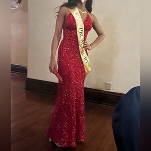 Scala Red Sequin Prom Dress